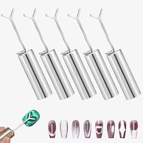 5 Pcs Heart Magnet for Cat Eye Gel Polish, Cat Eye Magnetic Nail Art Tool SetMagnet Sticks with Y-Shaped Guide for Nails, Magnetic Nail Art Tool for Stunning Cat Eye Effect, DIY Manicure Kit