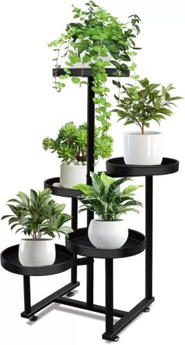 5 Tier Metal Plant Stand Indoor, Tiered Corner Plant Holders for Multiple Plants, 27 Inch Tall Flower Pot Holde Display Stand for Patio Garden Living Room Balcony Bedroom, Black