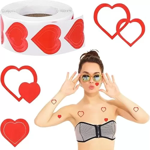 500 Pcs Tanning Stickers for Body Sunbathing, Strong Self Adhesive Red Heart Tanning Sticker Tanning Bed Stickers, Body Spray Tanning Stickers for Summer Suntan Beach Tan (0.6-1 inches, 3 Type)