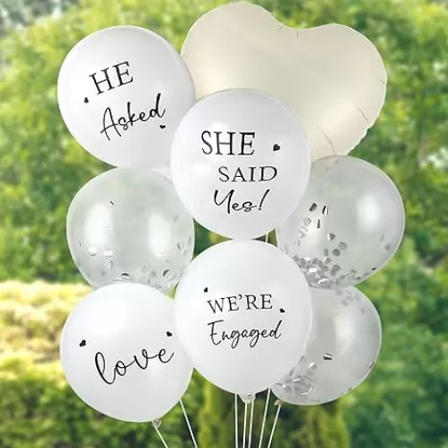 54Pcs Engagement Party Balloons Engagement Party Decorations He Asked?She Said Yes Balloon Cream Heart Shape Silver Confetti Latex Balloon for Bridal Shower Wedding Supplies