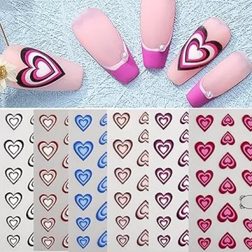 6 Gradient Colors Heart Nail Art Stickers for Nail Art Designs and Nail Decorations Self Adhesive Nail Decals for Women Girls Kids for Fingernails Acrylic Nails Decor (6 Sheets)