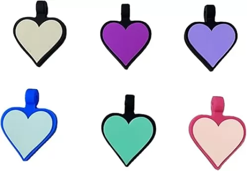 6 Pack with 6 Colors Original Silent Heart Design Silicone Pet Tag, Custom Heart ID Dog Tags, Engraved on Both Sides, No Noise and No Jingle