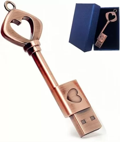 64GB USB 2.0 Flash Drive, Smozer Metal Love Heart Key Shaped USB Drive Thumb Drive USB Computer Memory Drive Nice Gifts for Wedding/Anniversary/Photography (64GB, 1 Pack with Gift Box)
