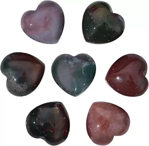 7 Pcs Natural Bloodstone Carved Puff Heart Pocket Stone, Healing Palm Crystal(0.6 Inch)