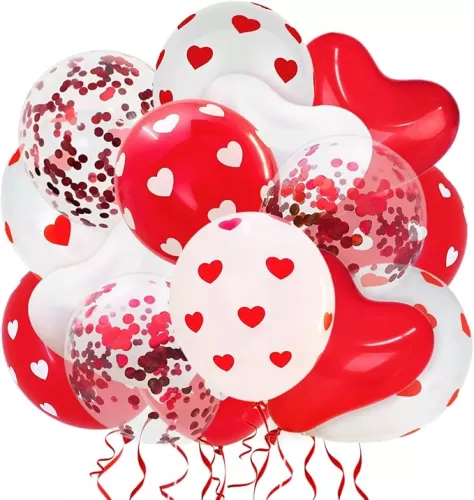 75 PCS Valentine's Day Heart Balloons Decorations Kit, 12 Inch Heart Printed Red White Confetti Latex Balloons for Valentine Party Supplies, Romantic Decorations, Special Night