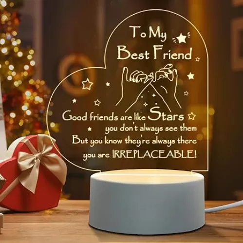 Afterprints Friendship Gifts - Engraved Heart-Shaped Night Light, Best Friend Birthday Gifts for Women, Girls Friends, Acrylic Night Lamp
