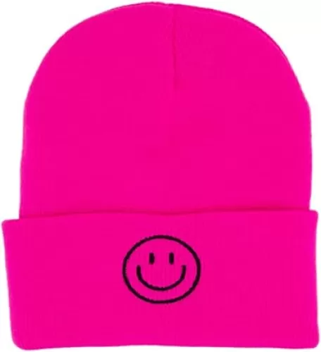 AJG Beanie Hats for Men, Unisex Smile Face Embroidered Acrylic Soft Warm Winter Cuffed Knit Hats for Women