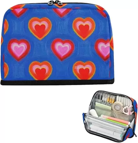 Art Heart Shape Red Blue Pencil Storage Case Large Capacity Pen Cases Big Capacity Multi-Purpose Bag for Teacher Preppy School Supplies estuches de maquillaje para mujer
