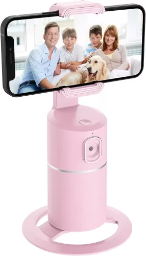 Auto Tracking Phone Holder, 360° Rotation Face Body Track Mount, Tracking Tripod for Vlog Shooting Live Streaming, Build-in Battery, No APP Required(Pink)…