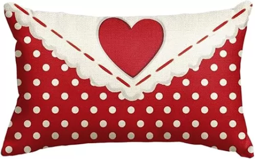 AVOIN colorlife Valentine's Day Envelope Red Heart Throw Pillow Cover, 12 x 20 Inch Polka Dot Anniversary Wedding Cushion Case Decoration for Sofa Couch