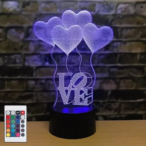 AZIMOM 3D Illusion Lamp 4 Love Heart Balloon Love Shape 16colors Night Light for Kid Touch Sensor &Remote Control USB Battery Power Bedside Desk Bedroom Home Decoration Boys & Girls Women Birthday