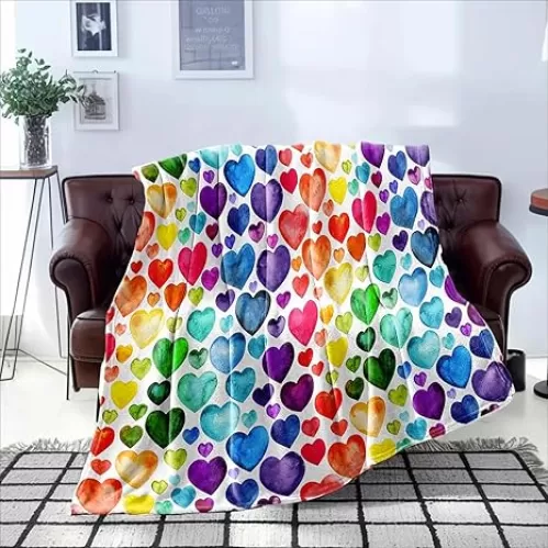 Bedbay Colorful Throw Blanket for Couch Flannel Blanket Love Heart Boys Girls Soft Cozy Lightweight Summer Blankey for Bed Sofa Rainbow Heart Lovers Gifts (Colorful, Throw(50"x60"))
