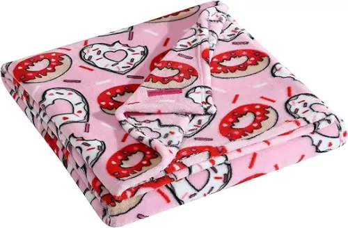 Betsey Johnson - Throw, Ultra-Soft Plush Blanket, Ideal for Couch, Bed, or Lounges (Donut Hearts Pink, 50" x 70")