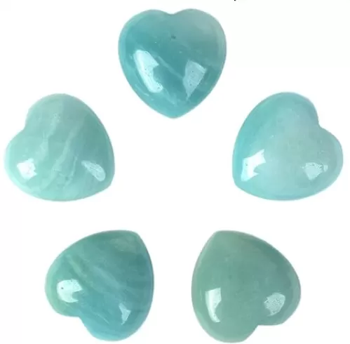 Blue Amazonite Healing Crystal Heart Love Stones Pocket Palm Thumb Gemstones Chakra Reiki Balancing Valentines Day Gifts 1 inch（Pack of 5）
