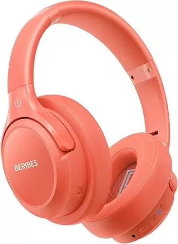 Bluetooth Headphones Over Ear, BERIBES 65H Playtime and 6 EQ Music Modes Wireless with Microphone, HiFi Stereo Foldable Lightweight Headset, Deep Bass for Home Office Outdoors Etc(Orange Red) (202A)