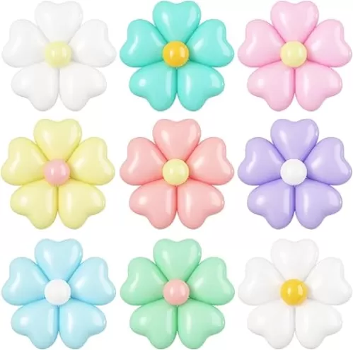 BTZO 16 Set Flower Balloons DIY Kit, Pastel Colored Heart & Daisy Balloons, Party Decorations for Birthdays, Weddings, Anniversaries