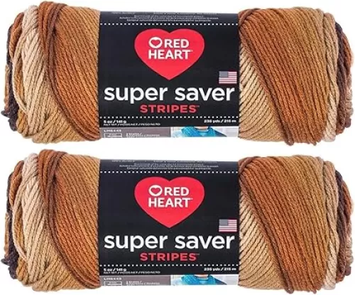 Bulk Buy: Red Heart Super Saver (2-Pack) (Latte Stripes, 5 oz Each Skein)