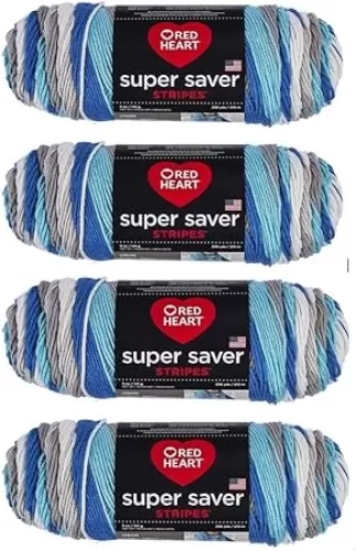Bulk Buy: Red Heart Super Saver (4-Pack) (Calm Stripe, 5 oz Each Skein)