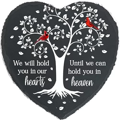Cardinal Memorial Slate Stone - Hold You in Our Hearts, Memorial Plaque Sympathy Gifts for Loss of Loved One, Memorial Gifts for Loss of Father, Mother, Brother Garden Slate Stone TNA6