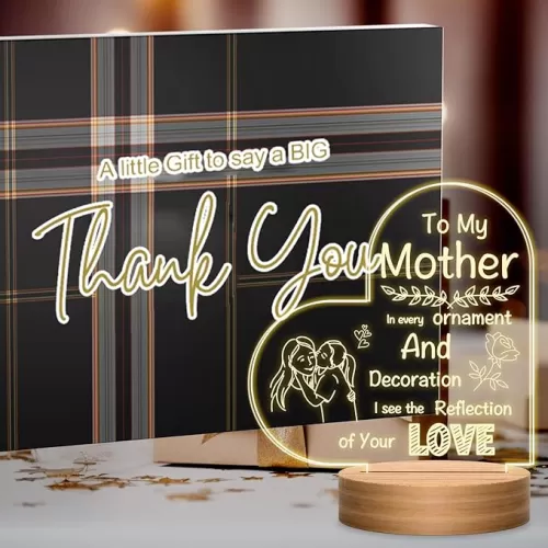 Christmas Gifts for Mom from Daughter - Acrylic Heart Night Light, Thank You Gifts To My Mother for Mother's Day Birthday Christmas Thanksgiving, Warm Night Lamps Decoration for Home Bedroom Office