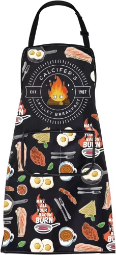 CMNIM Calcifer Apron Japanese Anime Gifts for Cartoon Lovers Fans Calcifer's Skillet Breakfast Apron Fire Demon Flame Gifts
