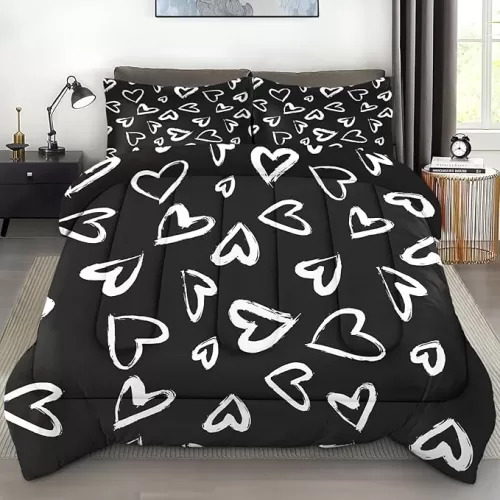 Comforter Set Twin Size, Love Cute Valentine Soft 2 Pcs Bedding for Kids and Adults, Polka Heart White Comforter Set with Pillowcase, for Bedroom Bed Decor