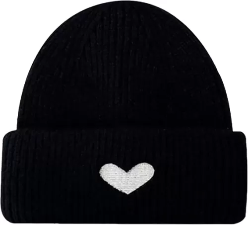 CORIRESHA Women's Cute Heart Embroidery Beanie Soft Knitted Hat