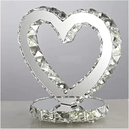 Crystal Table Lamp Heart Shape Modern Chrome Crystal Desk Lamps Bedroom Nightstand Table Lamp Round Cold White Warm White Creative Dressing Lamp(White Light)