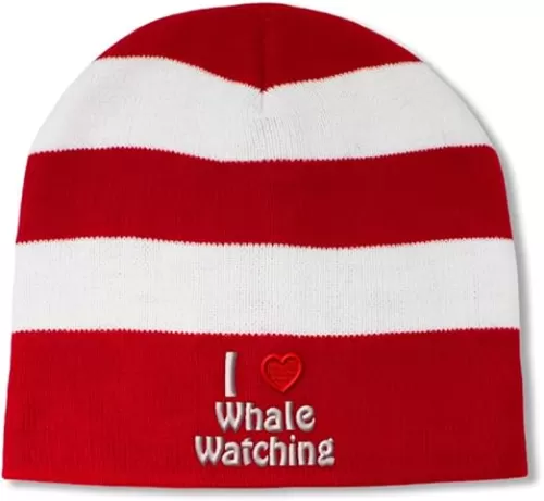 Custom Christmas Beanie for Men & Women I (Love) Whale Watching Red Heart Hobbies Lovers Holiday Hats Acrylic 1 Size