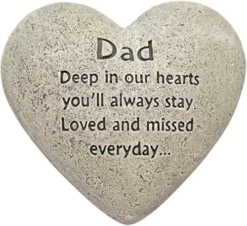 Dad Heart Memorial Garden Step Stone, 6 Inches x 6.5 Inches, Cement Resin Decorative Stone