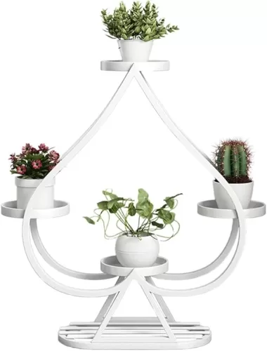 Decoration Tall Plant Stand Metal, Iron Art Heart-Shaped Flower Pot Holder Corner Plant Shelf Indoor Display Rack Outdoor, Decorative Flower Display Rack for Entry Porch Patio (Color : White)