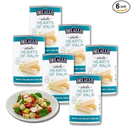 DeLallo Whole Hearts of Palm, All Natural, Harvested in South America, Low Fat and Low Calorie, Unique Canned Vegetable for Topping Salads and Snacking, Non-GMO, Kosher, Gluten-Free, 14.1 oz Can, (6 Pack)