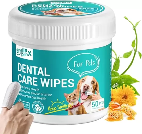 Dog Dental Finger Wipes - Teeth Cleaning Wipes for Dog & Cats - No-Rinse Tooth Brushing Kit Pet Dental Wipes - Dog Toothbrush Reduces Plaque & Tartar Freshens Breath (50 PCS, Unscented)