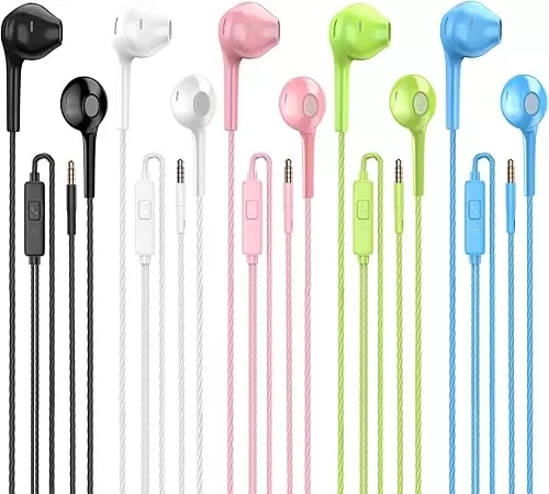 Earbuds Headphones with Microphone Pack of 5, Noise Isolating Wired Earbuds, Earphones with Powerful Heavy Bass Stereo, Compatible with Android, Phone, Laptops, MP3 and All 3.5mm Interface