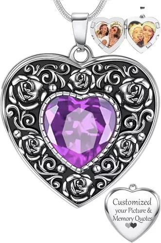 Fanery Sue Locket Necklace for Women, Silver Lockets Heart Locket Sunflower Rose Necklaces Custom Picture Pendant Jewerly Memorial Mothers Day Gifts for Mom Daughter