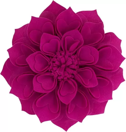 Fennco Styles Handmade 3D Heart-Shaped Petals Flower Decorative Filled Throw Pillow 13" Round - Floral Pillow for Couch, Home Décor and Holiday, Housewarming Gift (Magenta)