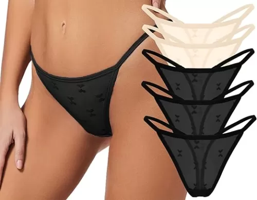 FEOYA Sheer Mesh Thongs for Women Sexy Heart Print G String Panties Low Waist Underwear