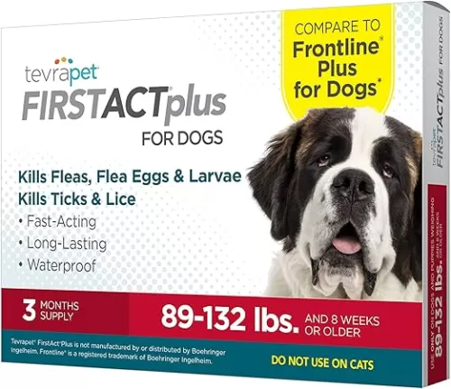 FirstAct Plus Flea Treatment for Dogs, Extra Large Dogs 89+ lbs, 3 Doses, Same Active Ingredients as Frontline Plus Flea and Tick Prevention for Dogs