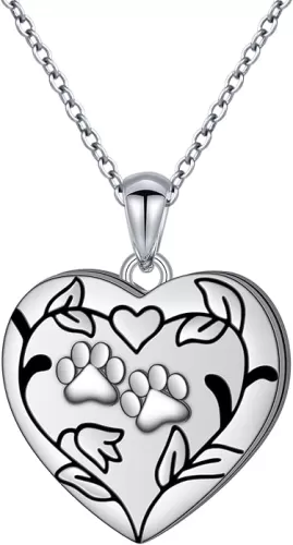 FLYOW 925 Sterling Silver Cute Paw Print Forever Love Heart Pendant Necklace/Bracelet/Stud Earrings Gift for Women, Box Chain 18"