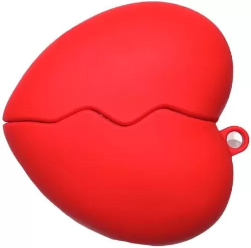 for AirPods 4 Earphone Case, Soft Silicone Shock Proof Protective Earbuds Case for Airpods 4th Generation with Keychain, Red Heart Shaped Design for Girls