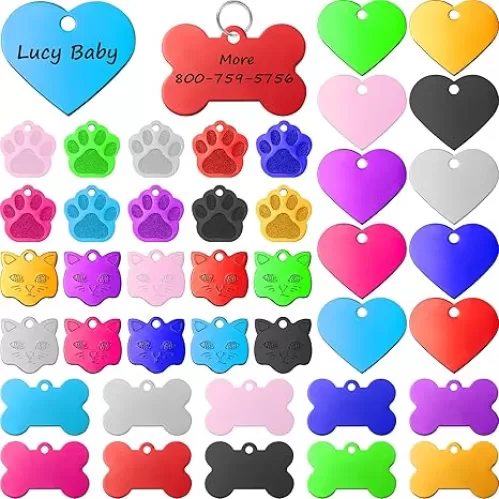 Frienda 40 Pieces Pet ID Tag Colorful Blank Dog Tags Personalized Dog Tags Aluminum Pet Name Tags with Bone Paw Heart Cat Head Shape Animals Name Phone Number ID Craft Tags with Holes for Dogs Cats