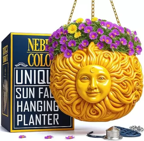 Fun & Unique Sun Face Hanging Planter Quirky Celestial Decor for Plant Lovers – Indoor Outdoor Flower Basket for Succulents & Small Plants – Decorative Garden Yard Art