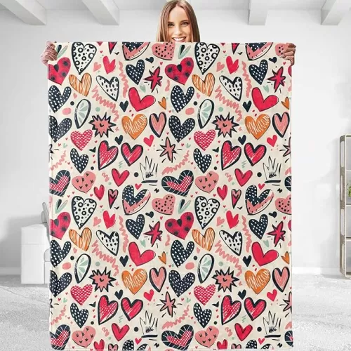 Funny Heart Theme Throw Blanket - Plush, Soft, Comfy, Lightweight, Warm, Fuzzy, for Animal Lovers, Flannel Blanket for Couch, Sofa, Travel, Bed, Office 50in×60in