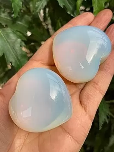 GAF TREASURES Large Opalite Heart, 1.75" Polished Opalite Puffy Heart, Opalite Worry Stone, Palm Stone, Opalite Heart Stone