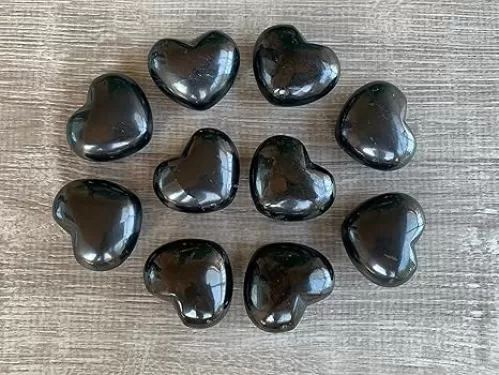 GAF TREASURES Shungite Gemstone Hearts, Polished Shungite Puffy Hearts, Shungite Crystal Palm Stone, Shungite Healing Crystal Hearts (2 Hearts)
