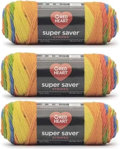 Generic Bulk Buy - Red Heart Super Saver Rainbow Yarn - 3 Pack of 141g/5oz - Acrylic - 4 Medium (Worsted) - 236 Yards - Knitting/Crochet