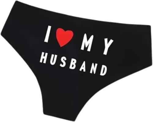Generic I Love My Husband Panties, Ultra-Soft Comfy Intimates, Sexy Lingerie & Underwear for Women, Unique Heart Print Design, Black (Large), Black/Red