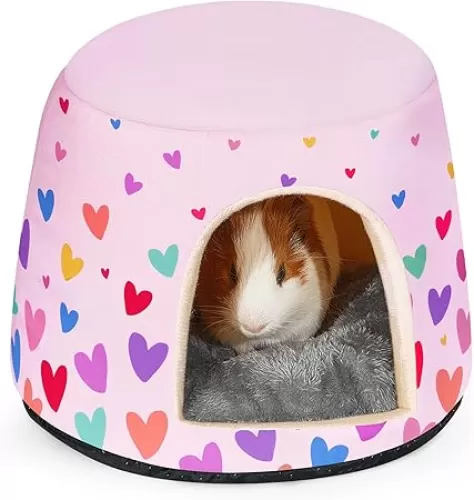 Glittme Guinea Pig Hideout, 2 in 1 Guinea Pig Bed with Removable Pad, Washable Bunny Bed, Foldable Guinea Pig Accessories for Guinea Pig Cages, Guinea Pig, Bunny, Hamster, Hedgehog, Rabbit, Heart