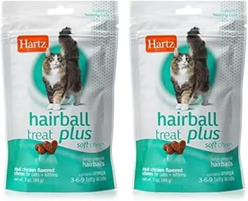 Hartz Hairball Remedy Plus Chicken Flavored Soft Chews for Cats and Kittens (Pack of 2)