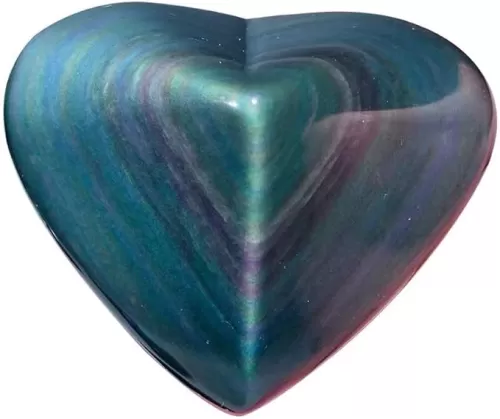 Healing Crystal Black Obsidian Heart Love Single Side with Rainbow Eye Palm Stone Pocket Worry Stone for Reiki Energy Balancing (Black Obsidian with Rainbow Eye Love Heart)